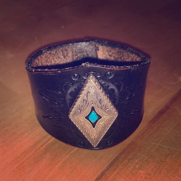 Jewelry - Black leather stamped bracelet